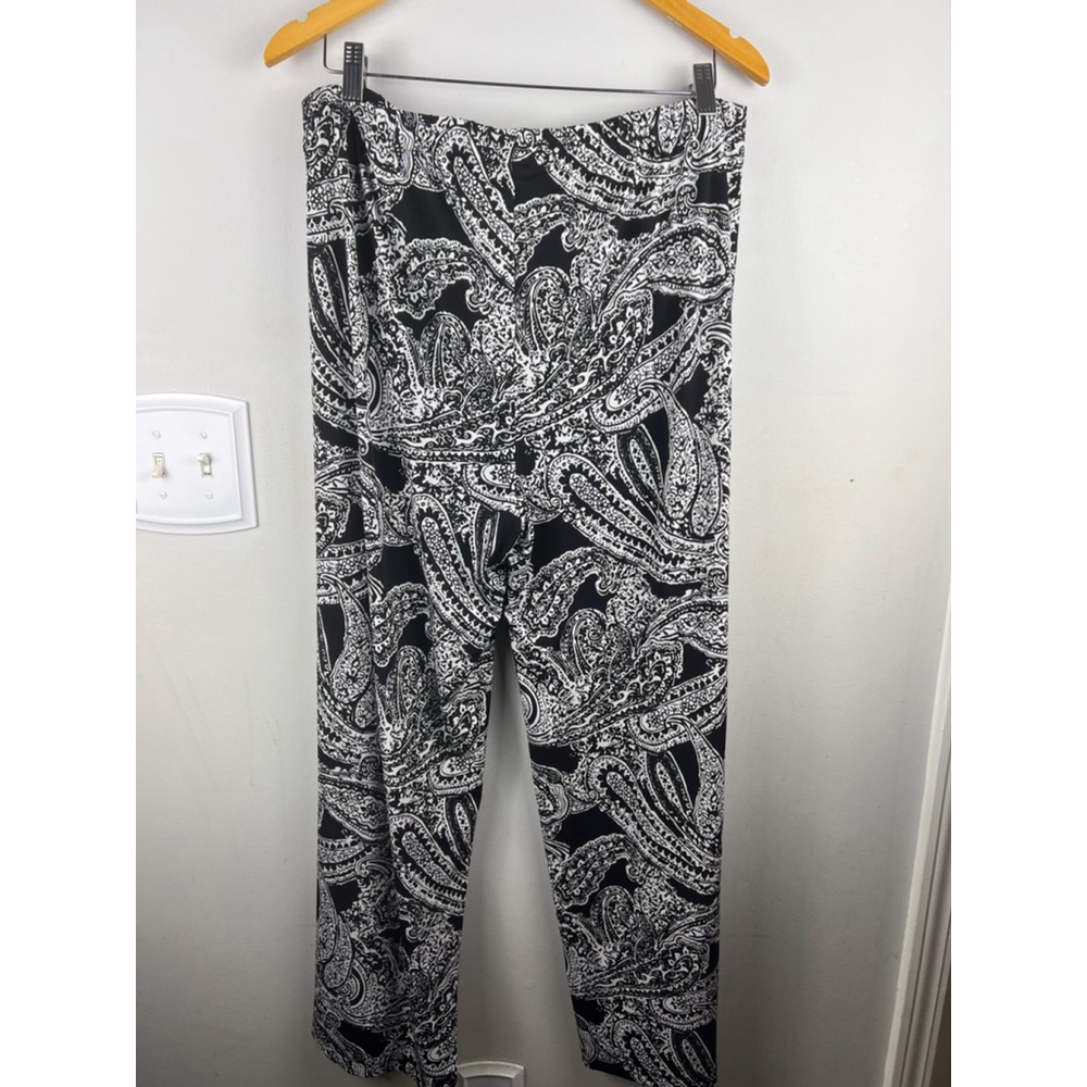 Chico's Size 3 Black White Paisley Pull-On Pants | Made in USA Stretch Comfort T - Picture 5 of 5